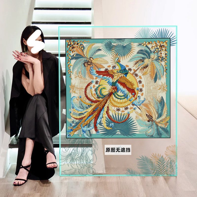 精品店高级亚克力框装饰画客厅飞鸟凤凰丝巾装裱挂画公寓潮流摆画