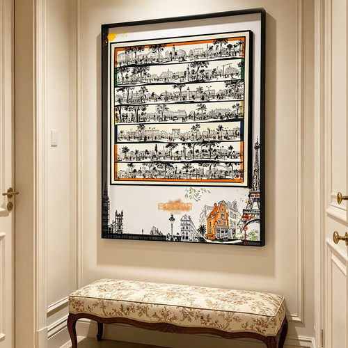 2026新款马家巴黎林荫大道丝巾装裱画轻奢客厅玄关卧室亚克力画框