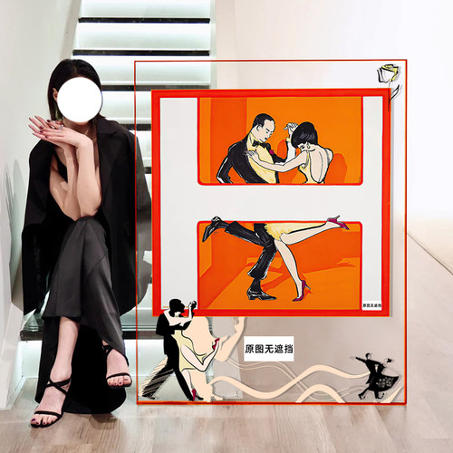 服装店衣帽间壁画酒店高档亚克力框丝巾装裱挂画轻奢客厅玄关摆画