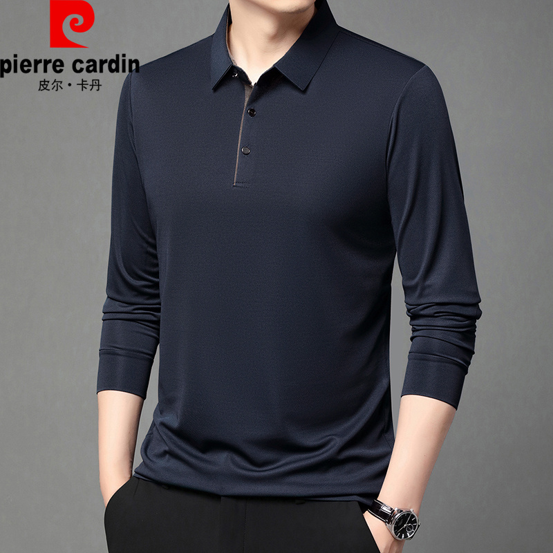 Pierre Cardin皮尔卡丹男士长袖T恤衫秋季新款中年宽松翻领polo衫