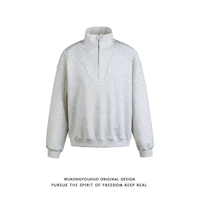 悟空有货春秋复古解构半拉链立领卫衣男潮牌情侣宽松百搭休闲外套,男装,卫衣,淘宝优惠券,粉丝福利购,淘宝优惠卷