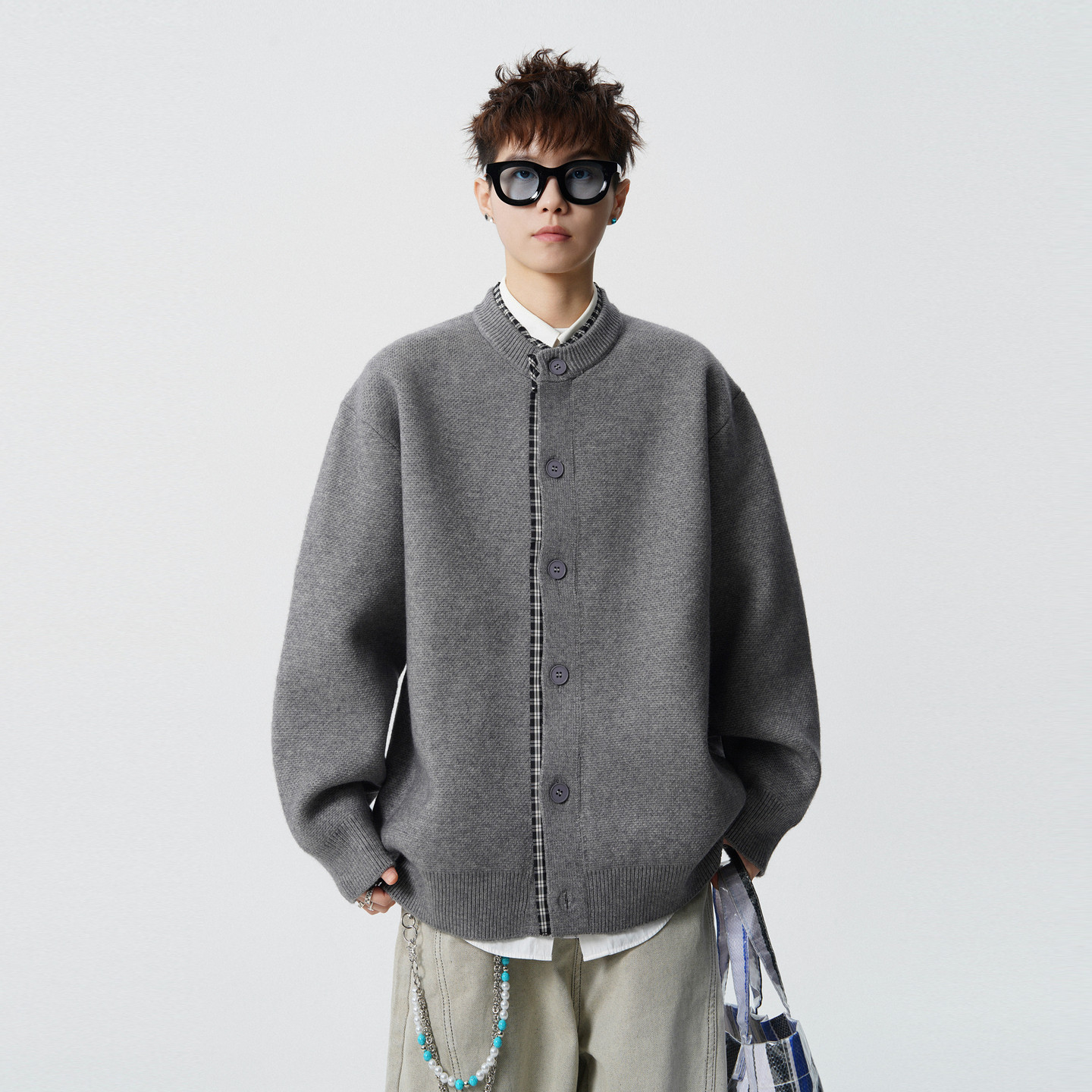 悟空有货复古格子假两件拼接开衫毛衣男女潮牌情侣百搭重磅针织衫,男装,针织衫/毛衣,淘宝优惠券,粉丝福利购,淘宝优惠卷