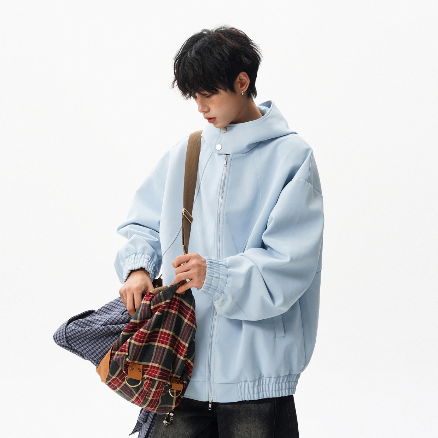 复古解构拼接连帽皮衣外套男女