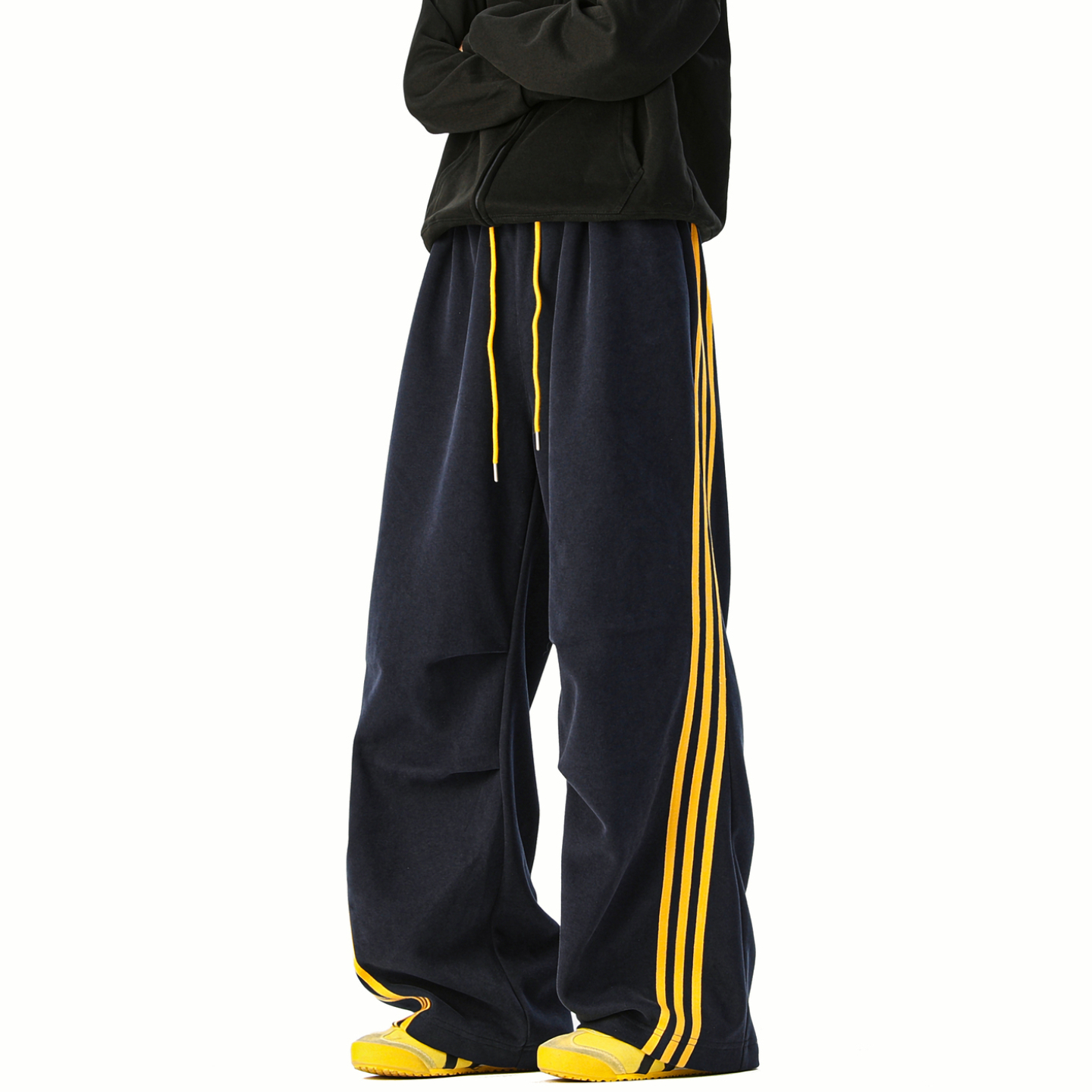 复古潮牌条纹直筒垂感卫裤男女