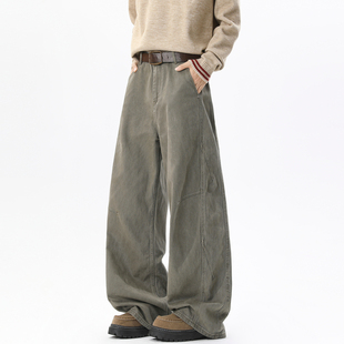 男复古宽松阔腿百搭拖地长裤 裤 解构拼接水洗工装 悟空有货潮牌美式