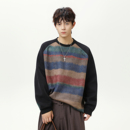 悟空有货复古扎染渐变条纹拼色圆领卫衣男女潮牌宽松情侣百搭上衣