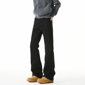 男潮牌水洗直筒微喇休闲长裤 显瘦黑色牛仔裤 高街修身 悟空有货美式