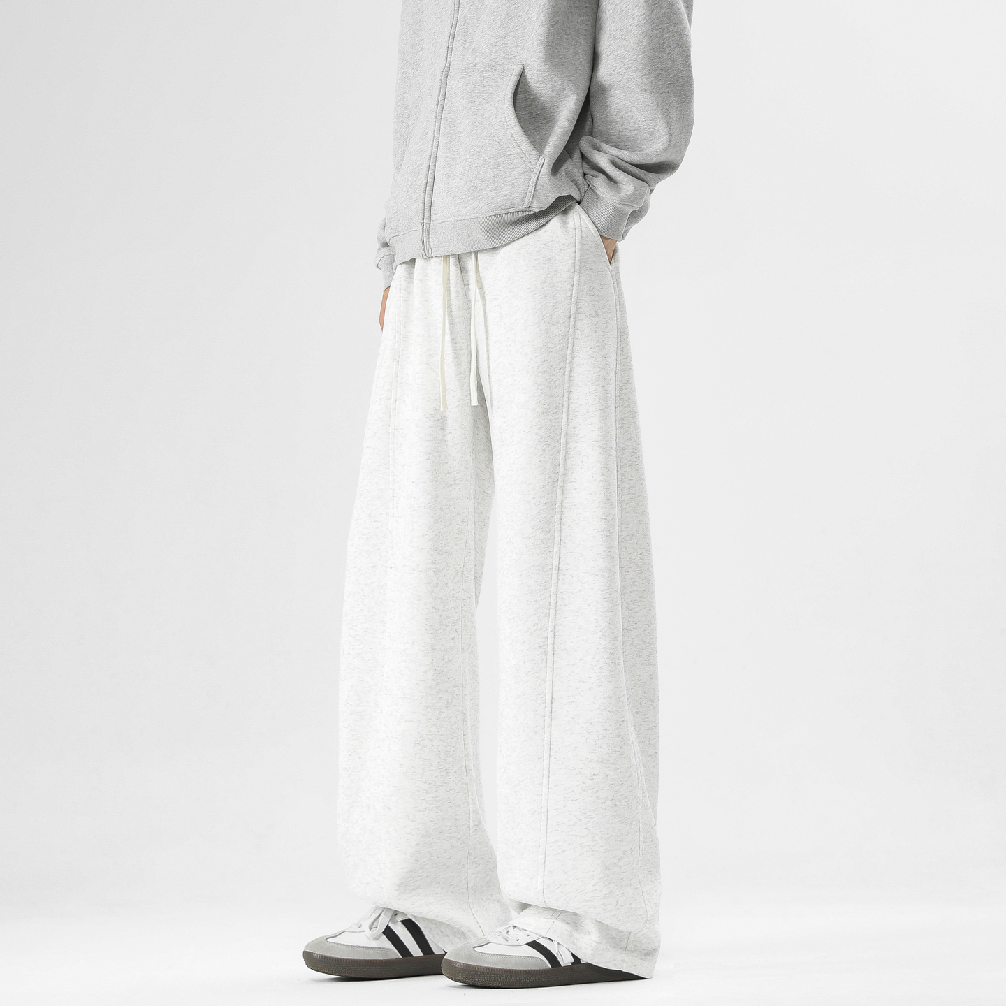 潮牌美式抽绳松紧重磅垂感卫裤男