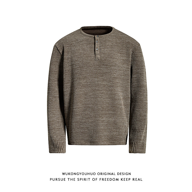 悟空有货美式春季肌理感亨利领长袖T恤男女复古潮牌情侣百搭上衣,男装,T恤,淘宝优惠券,粉丝福利购,淘宝优惠卷