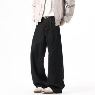 男女复古宽松保暖百搭休闲裤 悟空有货潮牌美式 黑色丹宁阔腿牛仔裤