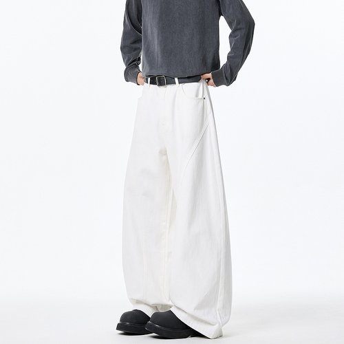 潮牌cleanfit白色弯刀牛仔裤男