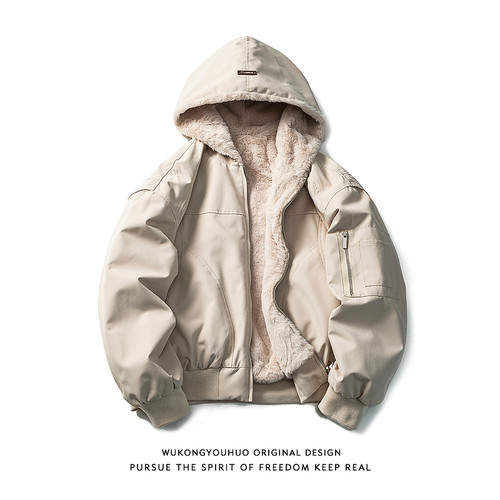 冬季座山雕加绒加厚连帽棉服男