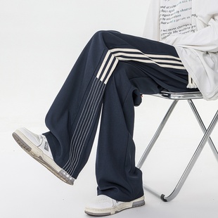 悟空有货美式复古三条杠直筒运动裤男潮牌宽松百搭阔腿情侣休闲裤