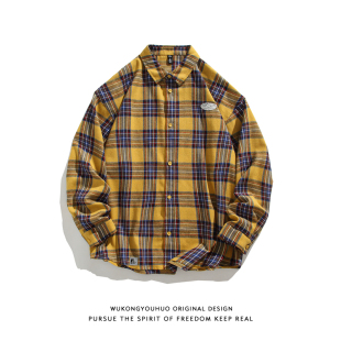 男女潮牌bf风情侣休闲衬衣外套 衬衫 悟空有货秋季 复古拼色格子长袖