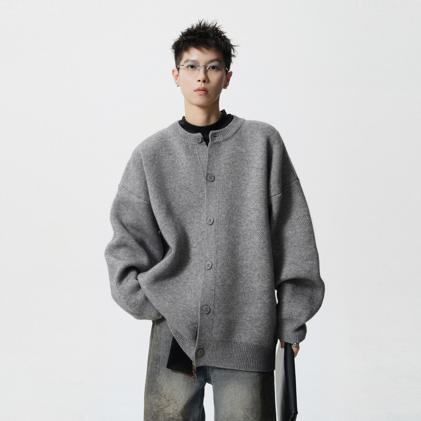 复古高级感开衫棒球领毛衣男