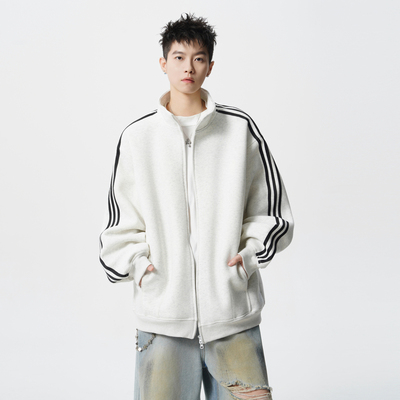 秋季潮牌撞色三条杠休闲运动外套