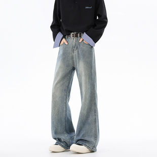 男复古宽松百搭阔腿休闲长裤 悟空有货潮牌美式 cleanfit直筒牛仔裤