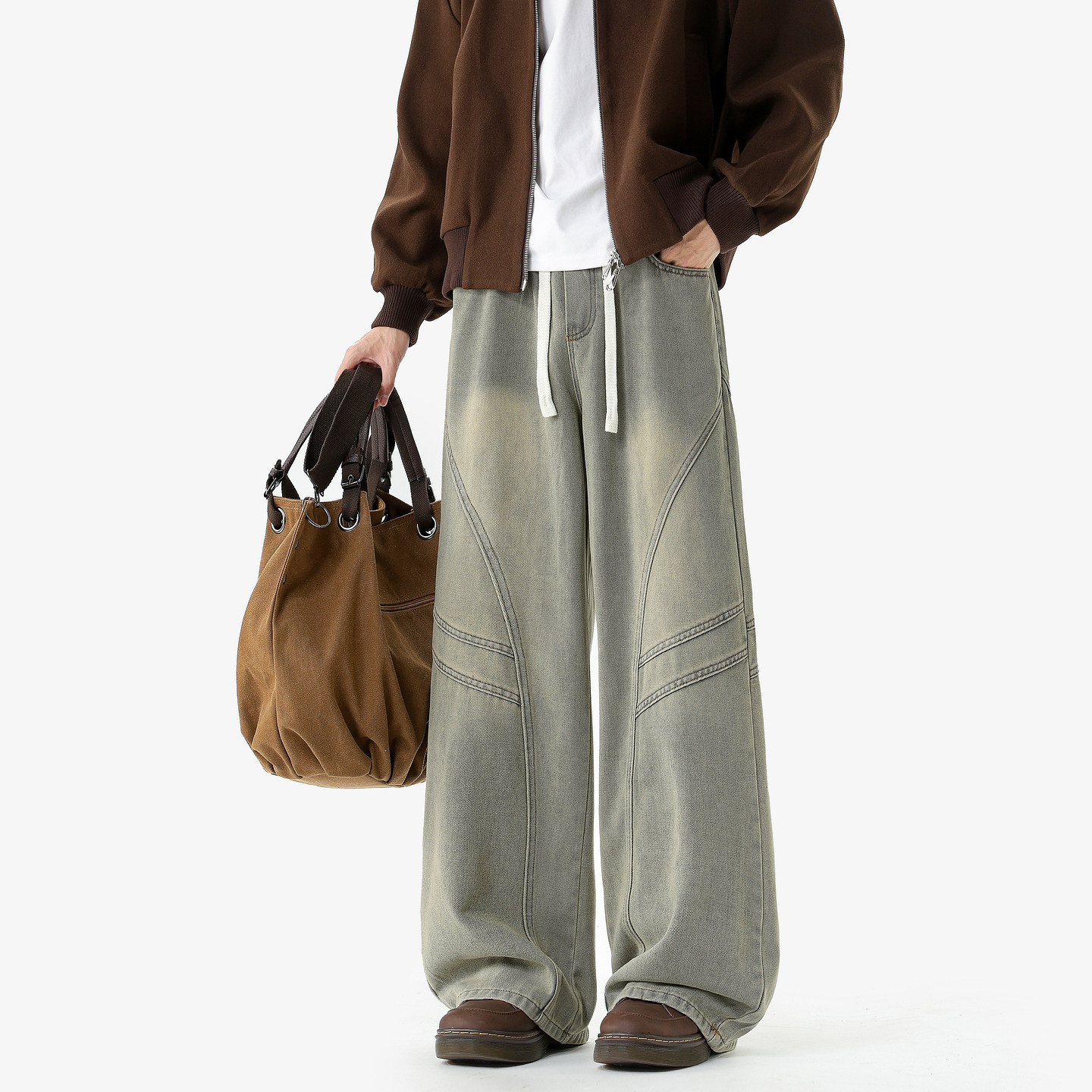 悟空有货潮牌美式水洗解构拼接直筒牛仔裤男宽松潮流百搭阔腿长裤,男装,牛仔裤,淘宝优惠券,粉丝福利购,淘宝优惠卷