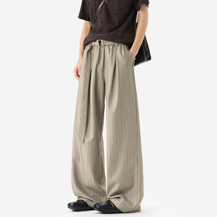 宽松百搭阔腿裤 悟空有货复古潮牌老钱风腰带直筒垂感休闲裤 男美式