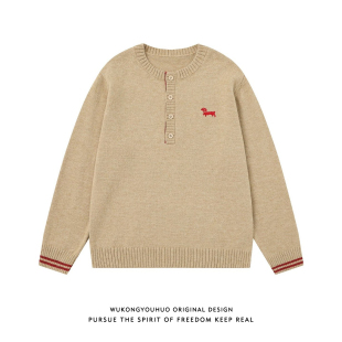 悟空有货复古老钱风亨利领小狗刺绣毛衣男秋冬宽松百搭情侣针织衫