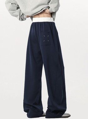 悟空有货潮牌撞色设计感垂感弯刀卫裤男女美式宽松休闲阔腿运动裤