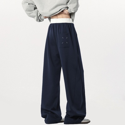 潮牌撞色设计感垂感弯刀卫裤男