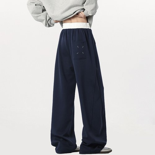 潮牌撞色设计感垂感弯刀卫裤男