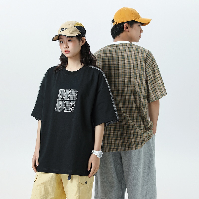 夏季美式贴布绣短袖T恤男女潮牌