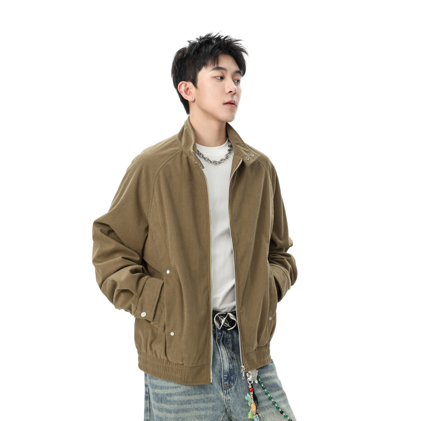 悟空有货潮牌复古灯芯绒立领工装外套男春季宽松情侣百搭休闲夹克,男装,夹克,淘宝优惠券,粉丝福利购,淘宝优惠卷