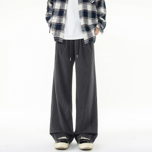 男复古宽松百搭阔腿长裤 悟空有货潮牌秋季 简约纯色直筒垂感运动裤
