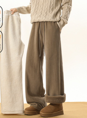 悟空有货潮牌冬季高级感加绒休闲裤男女美式宽松阔腿保暖百搭长裤