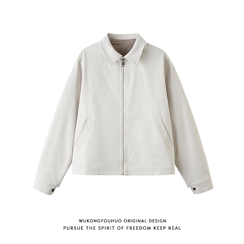 潮牌千鸟格哈灵顿立领夹克男复古