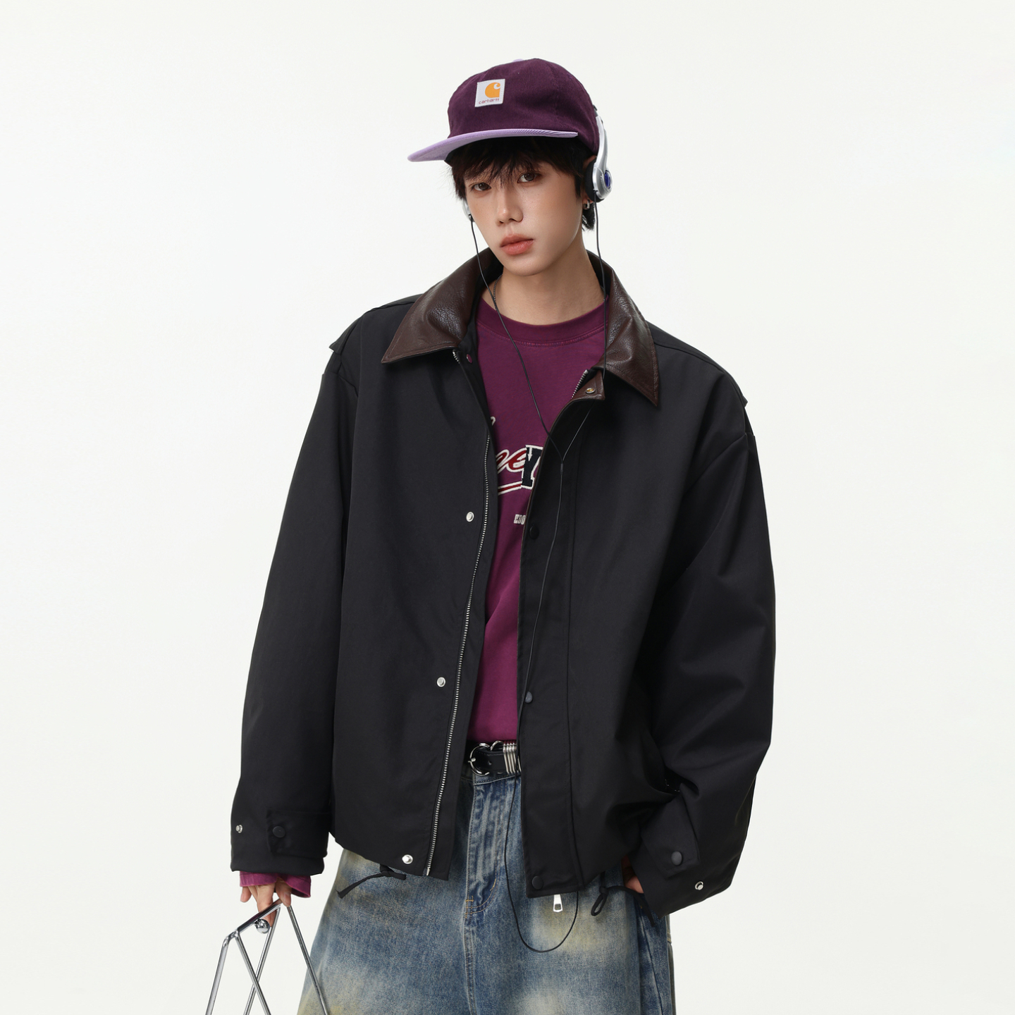 美式潮牌解构设计感翻领夹克男