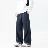 男宽松百搭阔腿休闲裤 悟空有货潮牌春季 格子拼接抽绳松紧运动卫裤