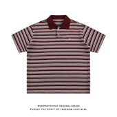 复古宽松情侣半袖 悟空有货夏季 男美式 POLO衫 体恤 字母刺绣条纹短袖