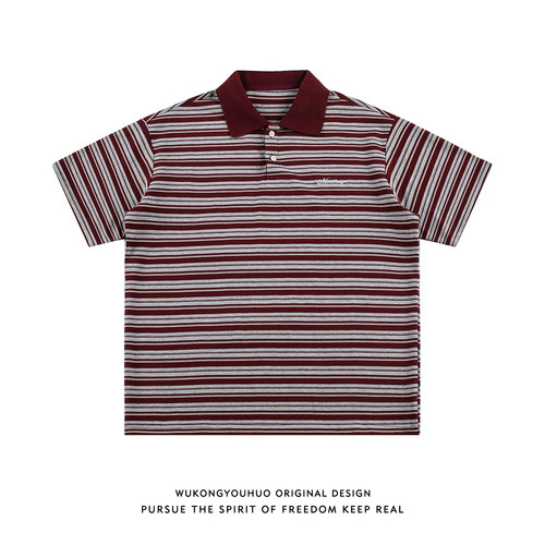 夏季字母刺绣条纹短袖POLO衫男