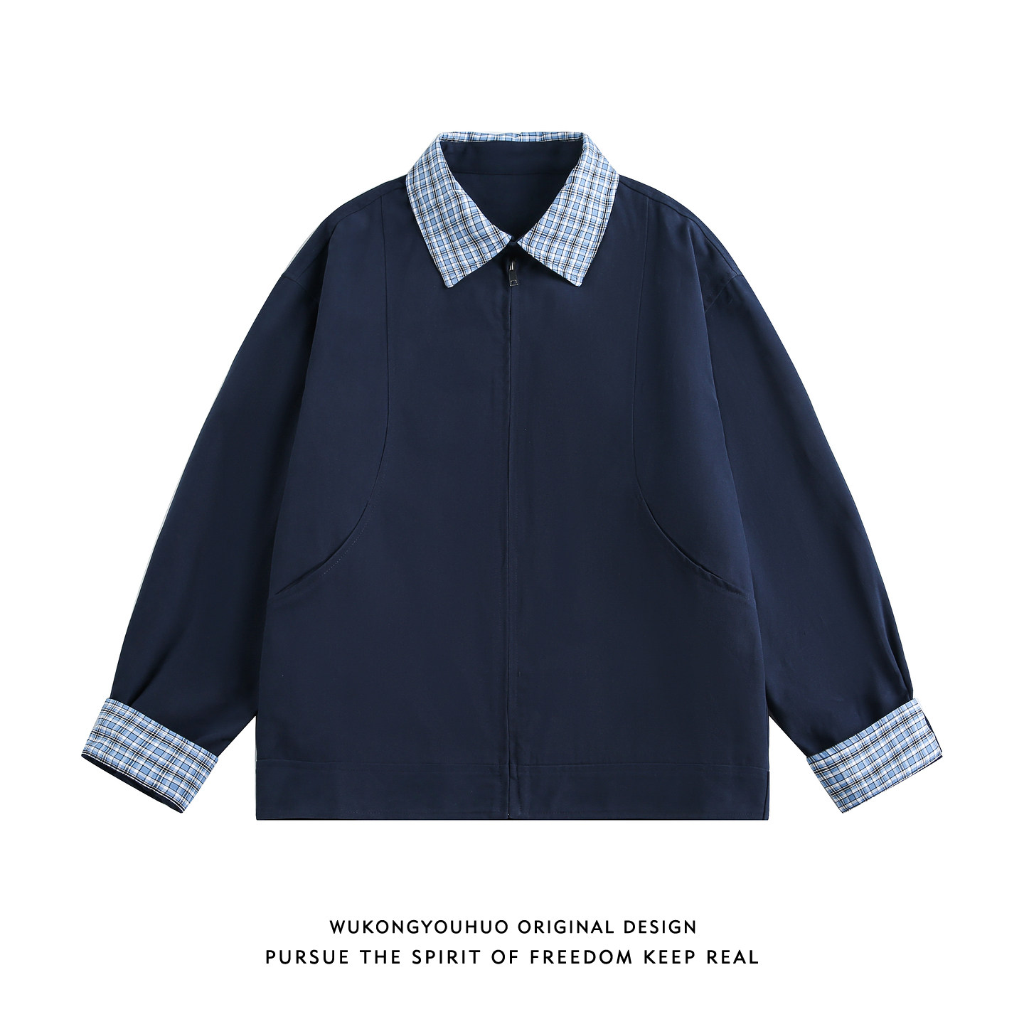 悟空有货美式复古格子拼接翻领夹克男女春季宽松情侣百搭休闲外套,男装,夹克,淘宝优惠券,粉丝福利购,淘宝优惠卷