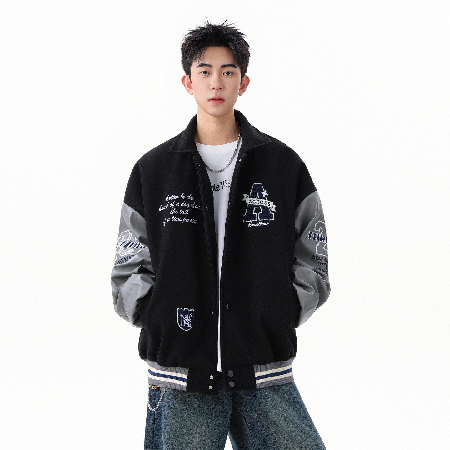 悟空有货美式潮牌字母刺绣棒球服外套男复古宽松潮流百搭情侣夹克