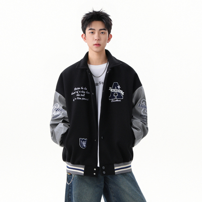美式潮牌字母刺绣棒球服外套男