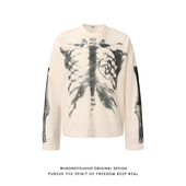 T恤男秋季 悟空有货美式 高街华夫格印花长袖 潮牌情侣宽松百搭上衣