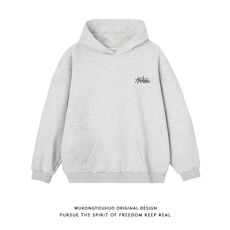 潮牌美式字母刺绣重磅连帽卫衣