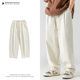 男复古街头宽松阔腿休闲裤 悟空有货日系纯色抽绳松紧腰直筒工装 裤