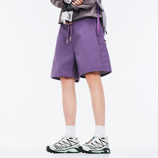 男潮牌宽松阔腿休闲百搭五分裤 悟空有货夏季 侧面拼接纯色运动短裤