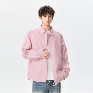 男女复古宽松情侣百搭衬衣外套 衬衫 悟空有货秋季 竖条纹设计感长袖