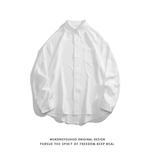 潮牌宽松百搭休闲衬衣 男秋季 悟空有货日系复古高级感白色长袖 衬衫