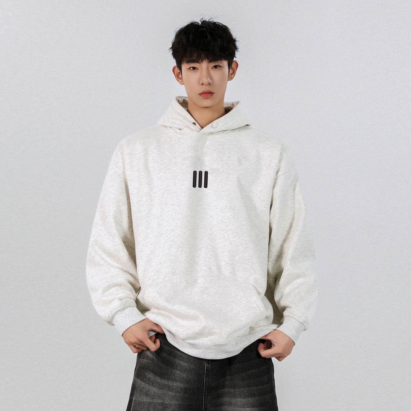 美式复古简约印花重磅连帽卫衣男