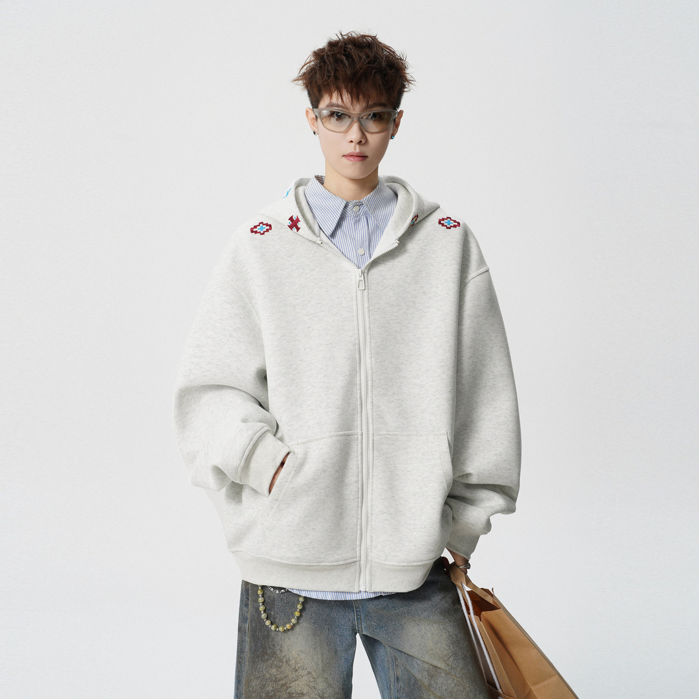 悟空有货美式复古简约刺绣重磅开衫连帽卫衣男慵懒风情侣百搭外套,男装,卫衣,淘宝优惠券,粉丝福利购,淘宝优惠卷