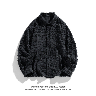 男女秋季 衬衫 复古宽松情侣百搭衬衣 格子流苏长袖 悟空有货潮牌美式