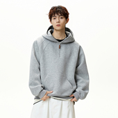 悟空有货潮牌美式 解构拼接重磅半拉链卫衣男复古情侣宽松连帽上衣