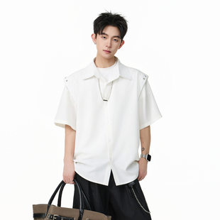 男夏季 衬衫 宽松设计感休闲百搭衬衣 复古解构项链短袖 悟空有货美式